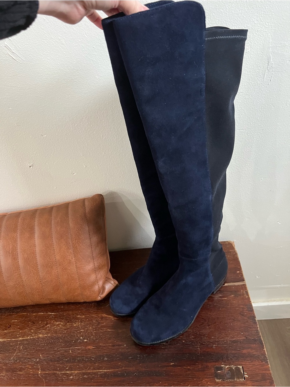 Stuart Weitzman 50/50 Deep Navy Suede Knee-High Boots Rare - Picture 5 of 13
